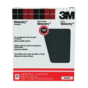 3M 88602 Sandpaper, 11 in L, 9 in W, 120 Grit, Fine, Silicone Carbide Abrasive