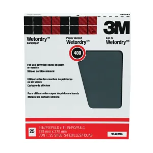 3M 99420 Sandpaper, 11 in L, 9 in W, 400A Grit, Super Fine, Silicone Carbide Abrasive