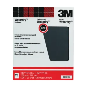 3M 99421 Sandpaper, 11 in L, 9 in W, 320 Grit, Extra Fine, Silicone Carbide Abrasive