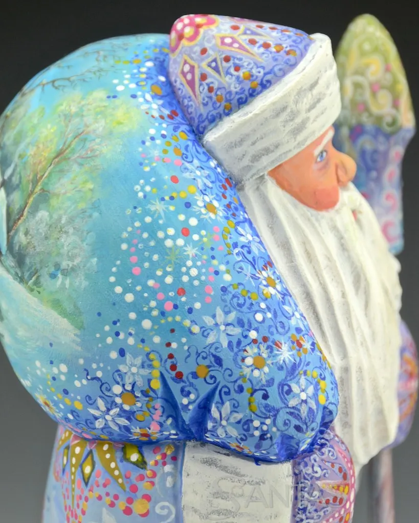 8 inch Light Blue Scenic Russian Santa