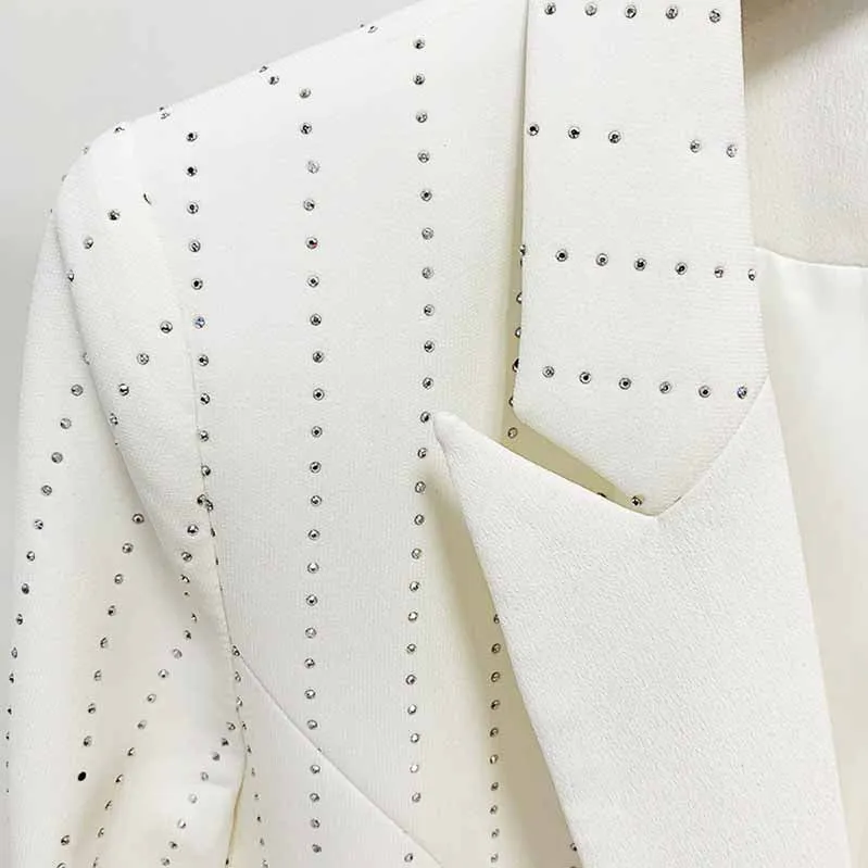 Black White Blazer For Women Single Button Long Blazers Hot Drilling Jackets