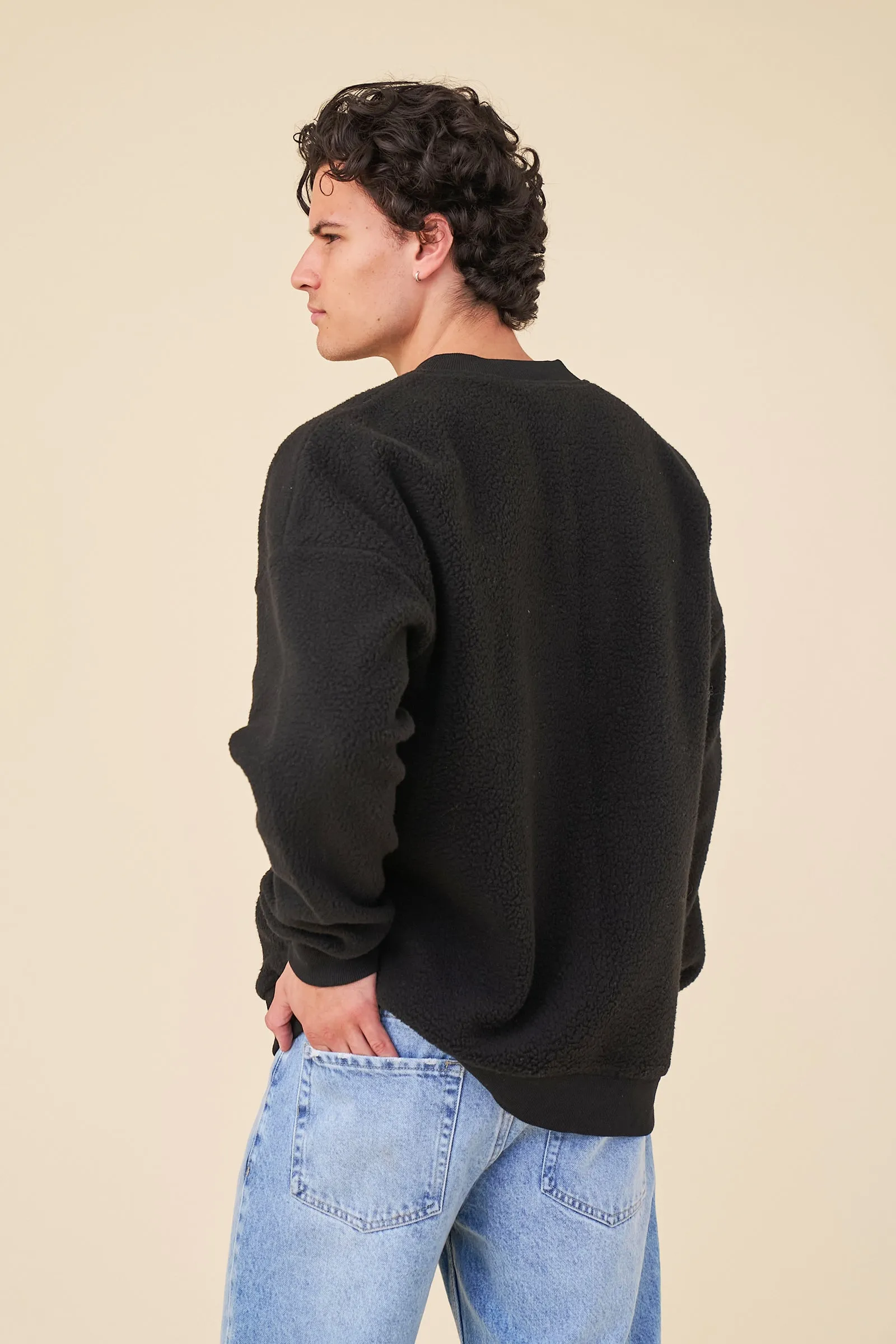 BOMBER FLEECE CARDIGAN - BLACK