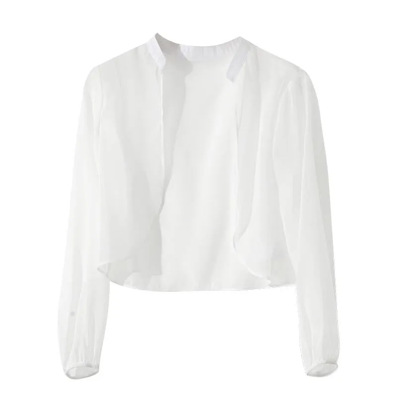 Chiffon French Style Band Collar UV-Protective Sheer Jacket