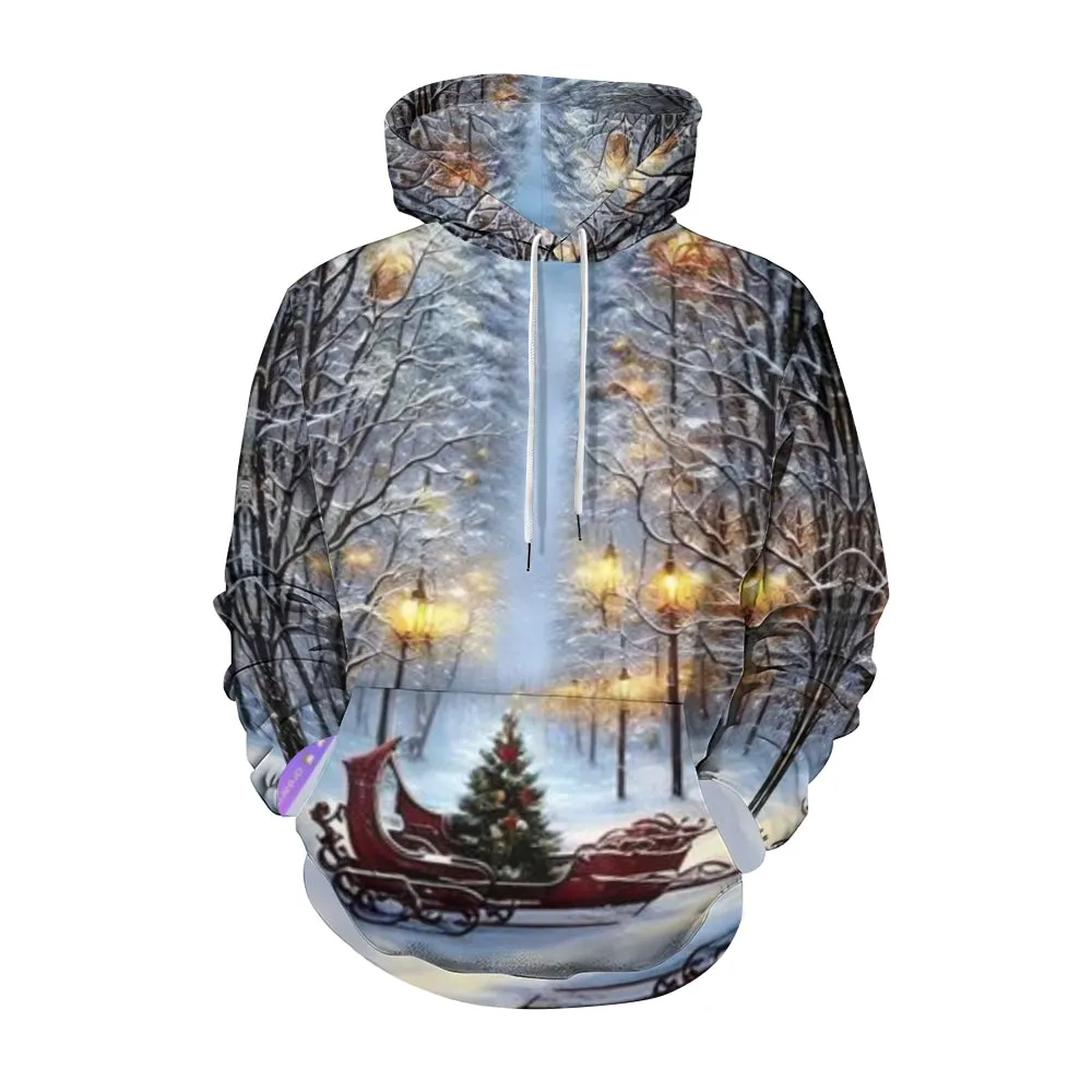 Christmas Festival Winter Snow Graphic Pullover With Kangaroo Pocket Hoodies