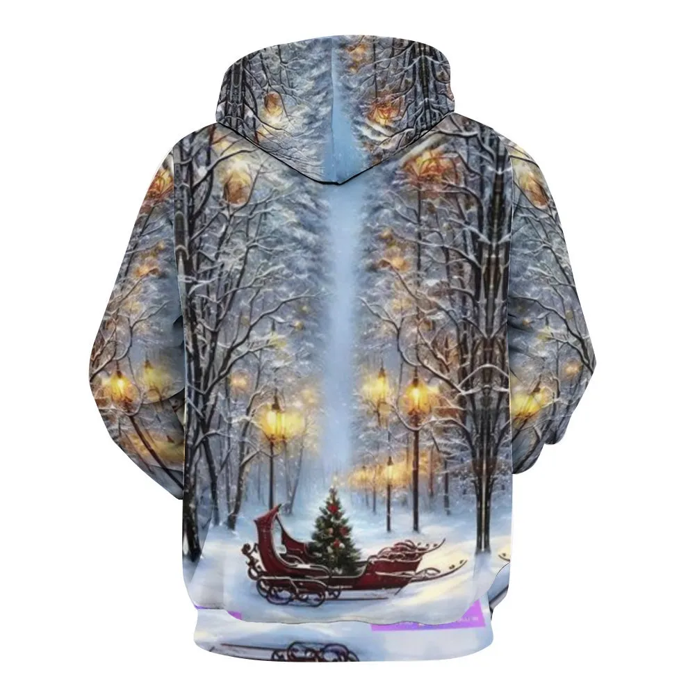 Christmas Festival Winter Snow Graphic Pullover With Kangaroo Pocket Hoodies