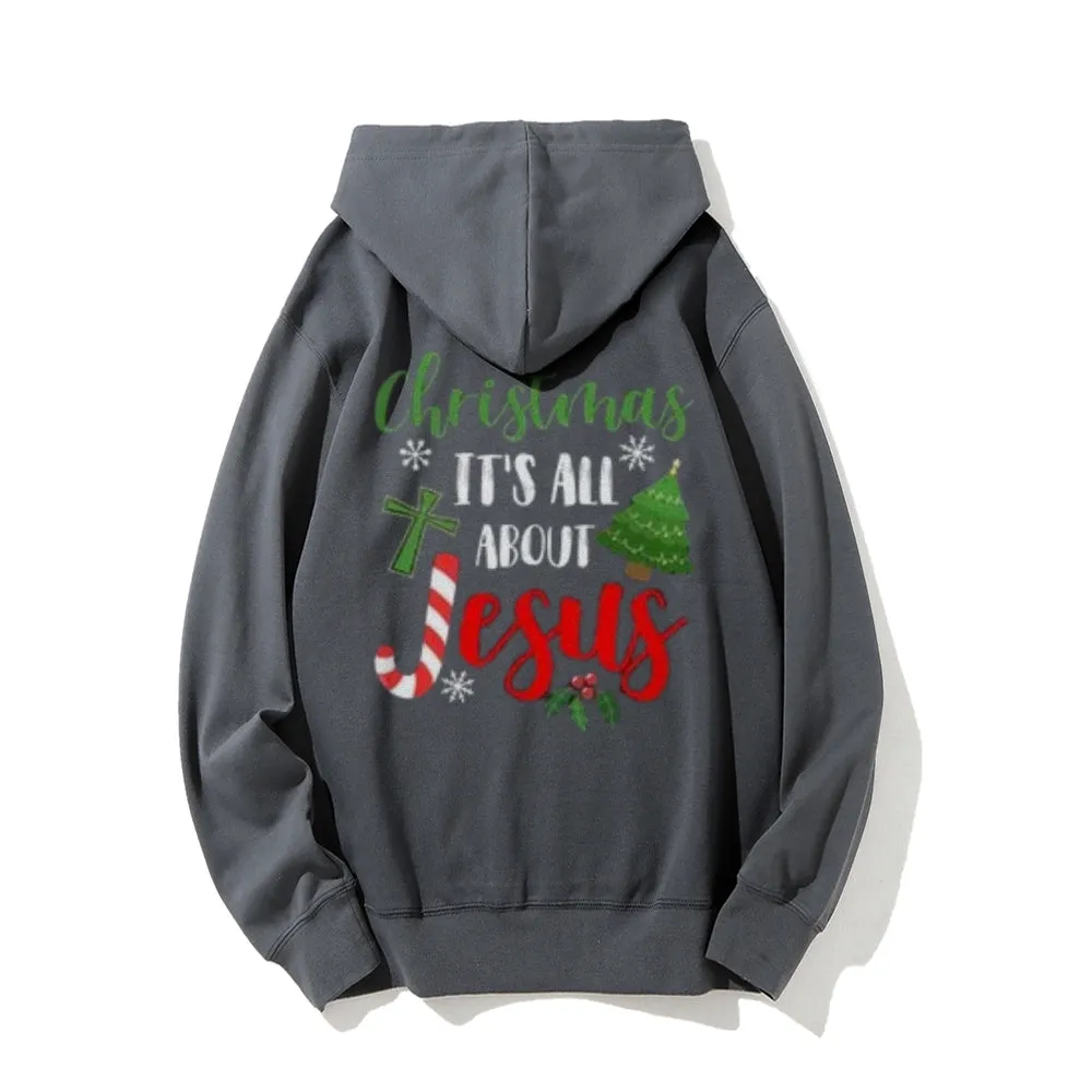 Christmas Is All About Jesus Graphic Pullover With Kangaroo Pocket Hoodies