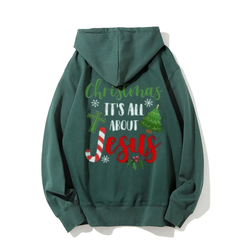 Christmas Is All About Jesus Graphic Pullover With Kangaroo Pocket Hoodies