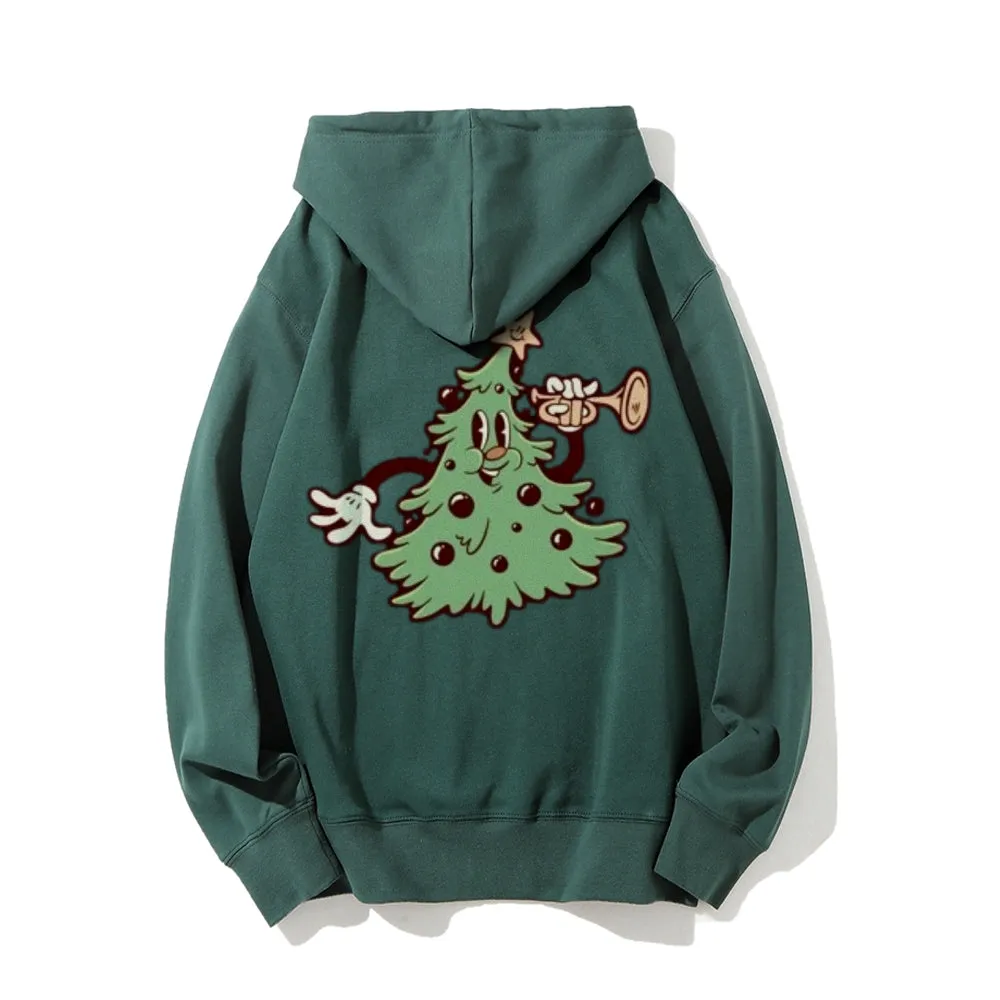 Christmas Tree Graphic Pullover With Kangaroo Pocket Hoodies