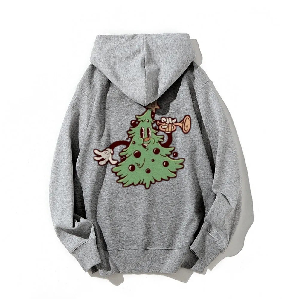 Christmas Tree Graphic Pullover With Kangaroo Pocket Hoodies