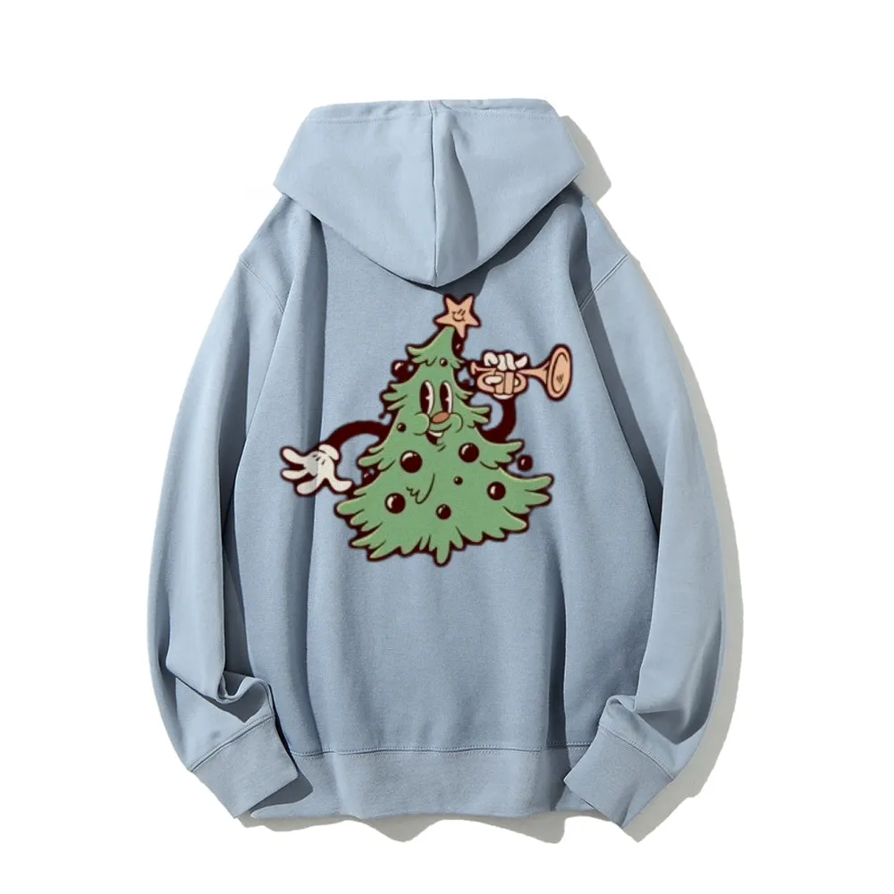 Christmas Tree Graphic Pullover With Kangaroo Pocket Hoodies