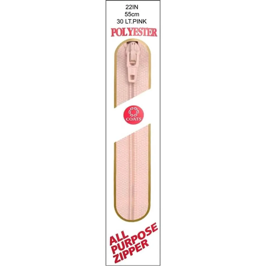 Coats All-Purpose Plastic Zipper 22in Light Pink