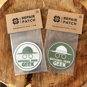 Combo Pack by NOSO - National Park Geek Gear Repair Patch - green & white (includes US shipping, via USPS)