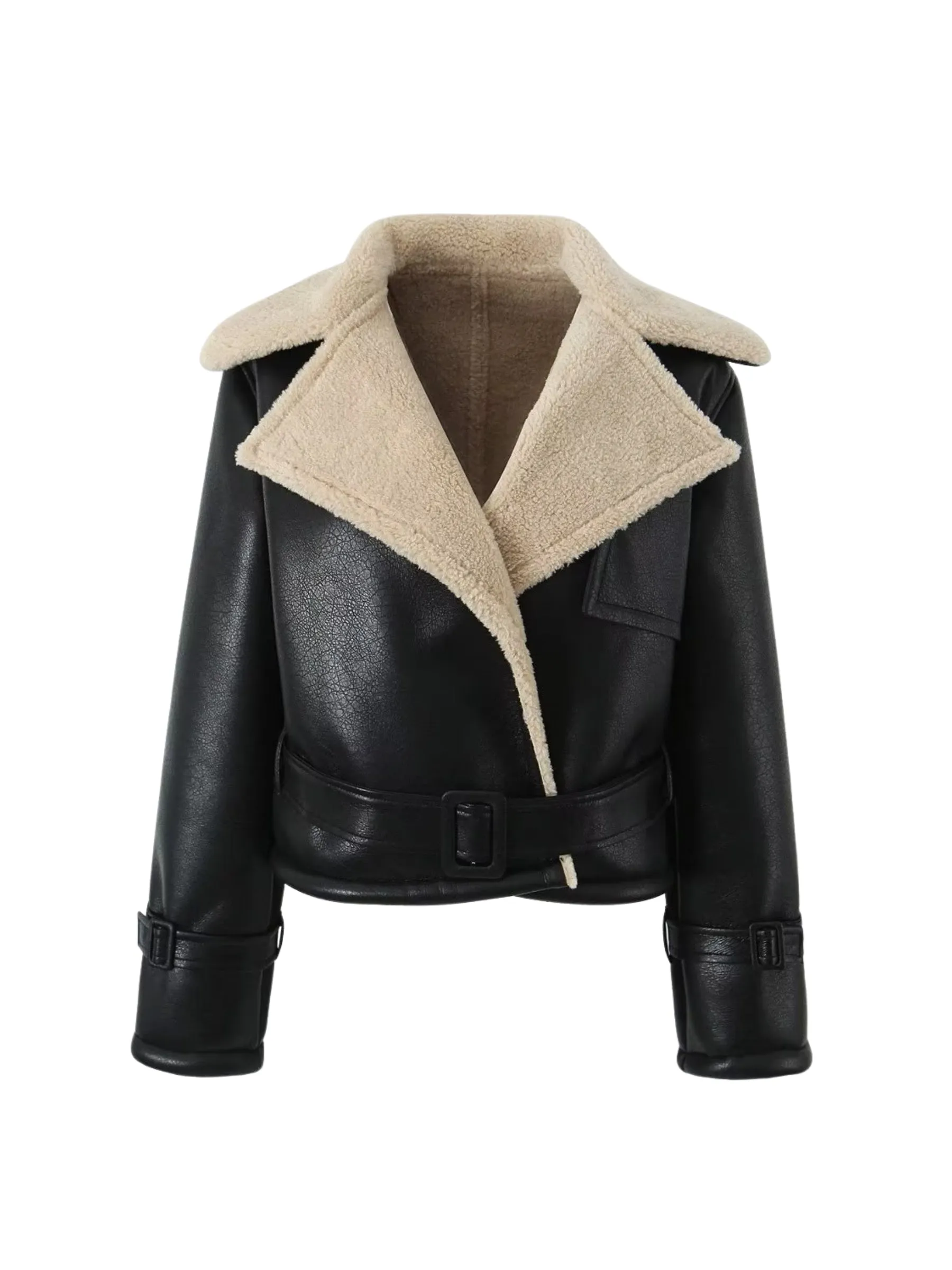 Fashionkova Leeana Shearling Faux Leather Aviator Jacket