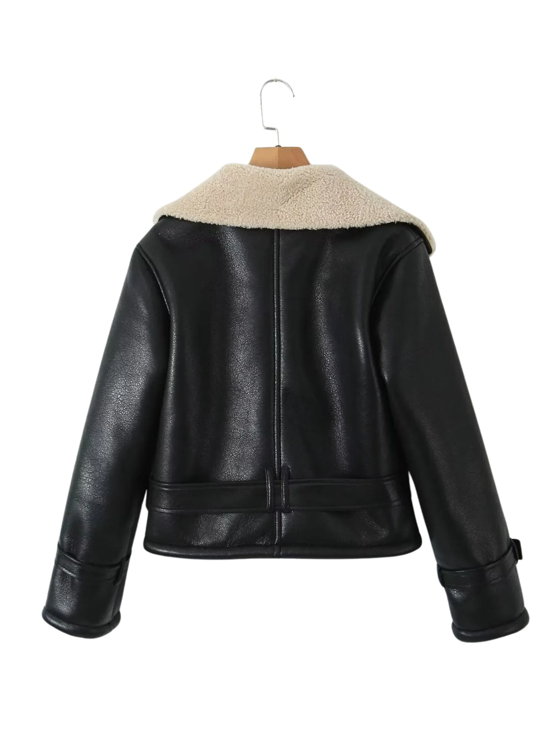 Fashionkova Leeana Shearling Faux Leather Aviator Jacket