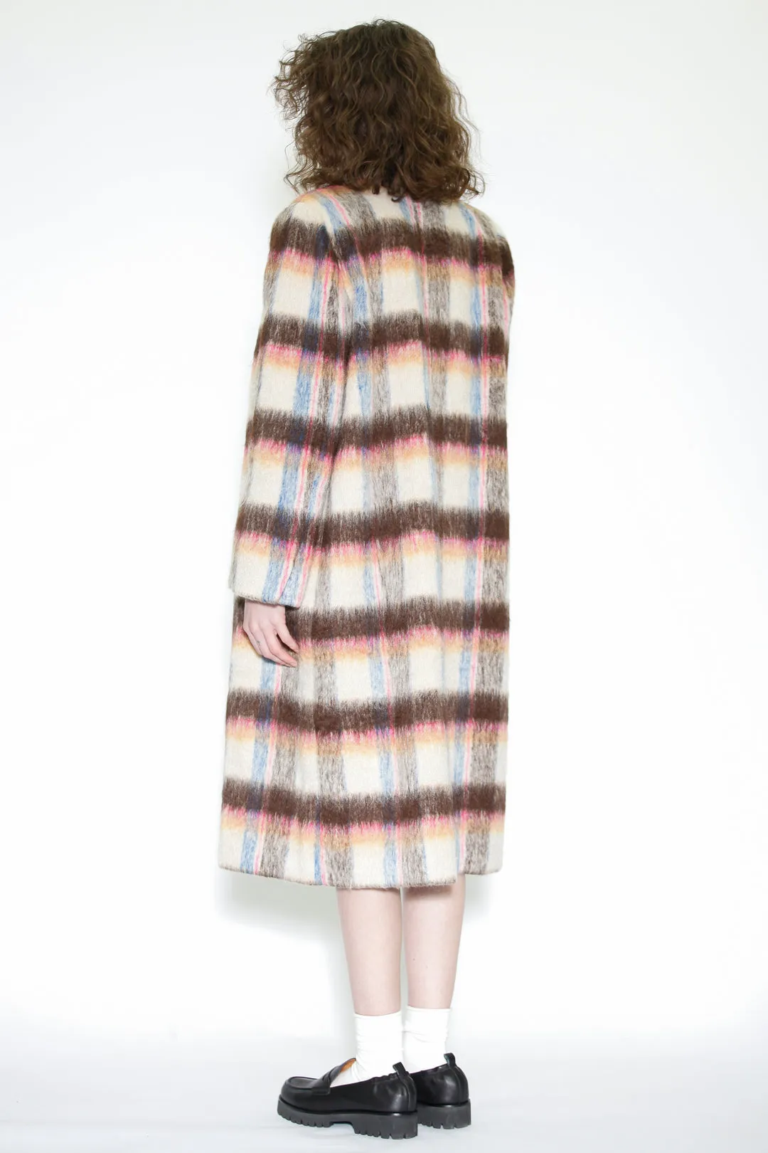 Heavy Wool Beige Plaid Coat