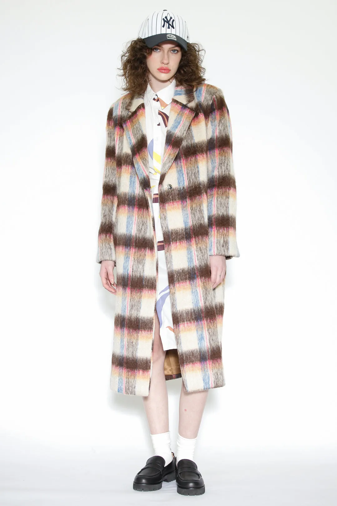 Heavy Wool Beige Plaid Coat