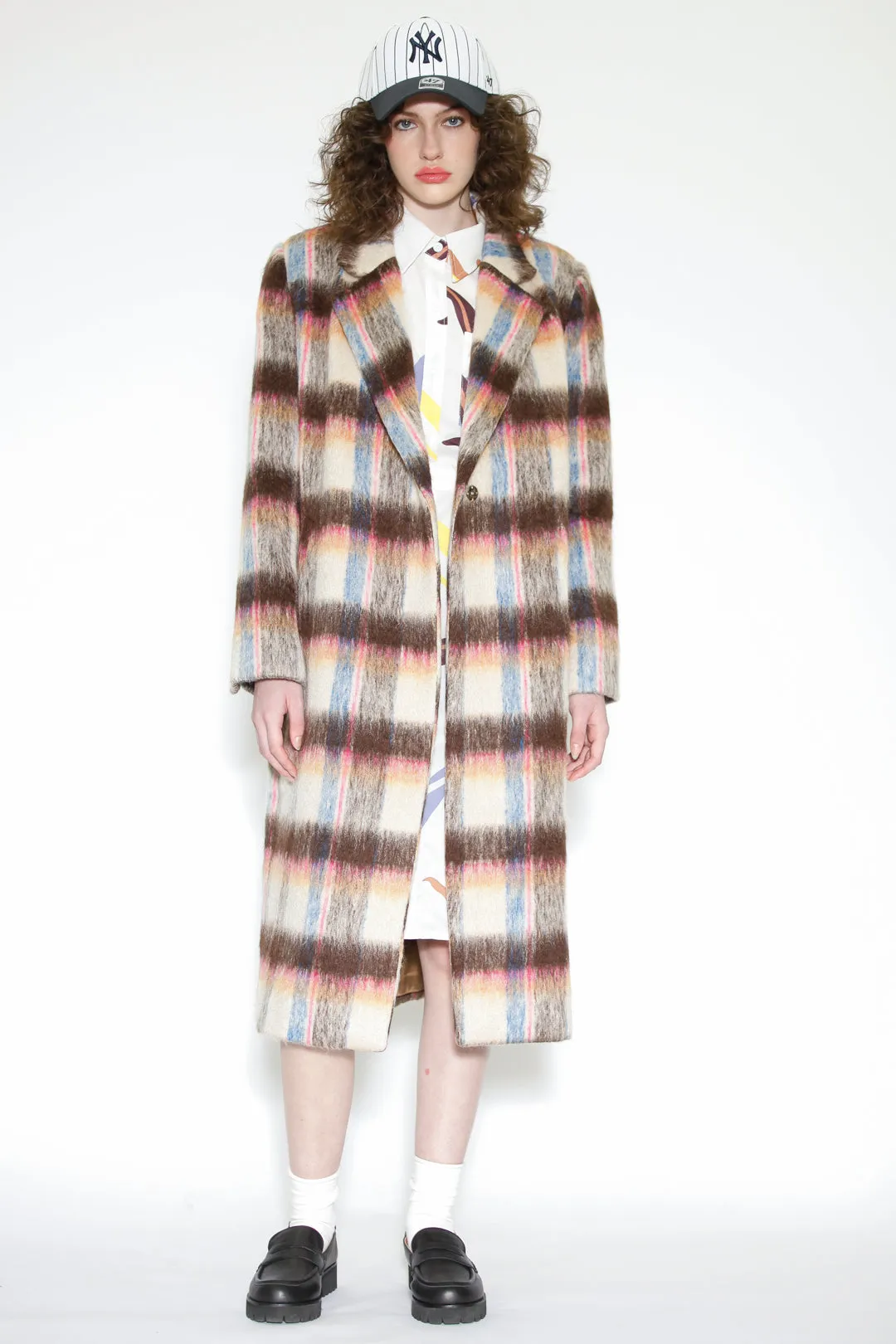 Heavy Wool Beige Plaid Coat