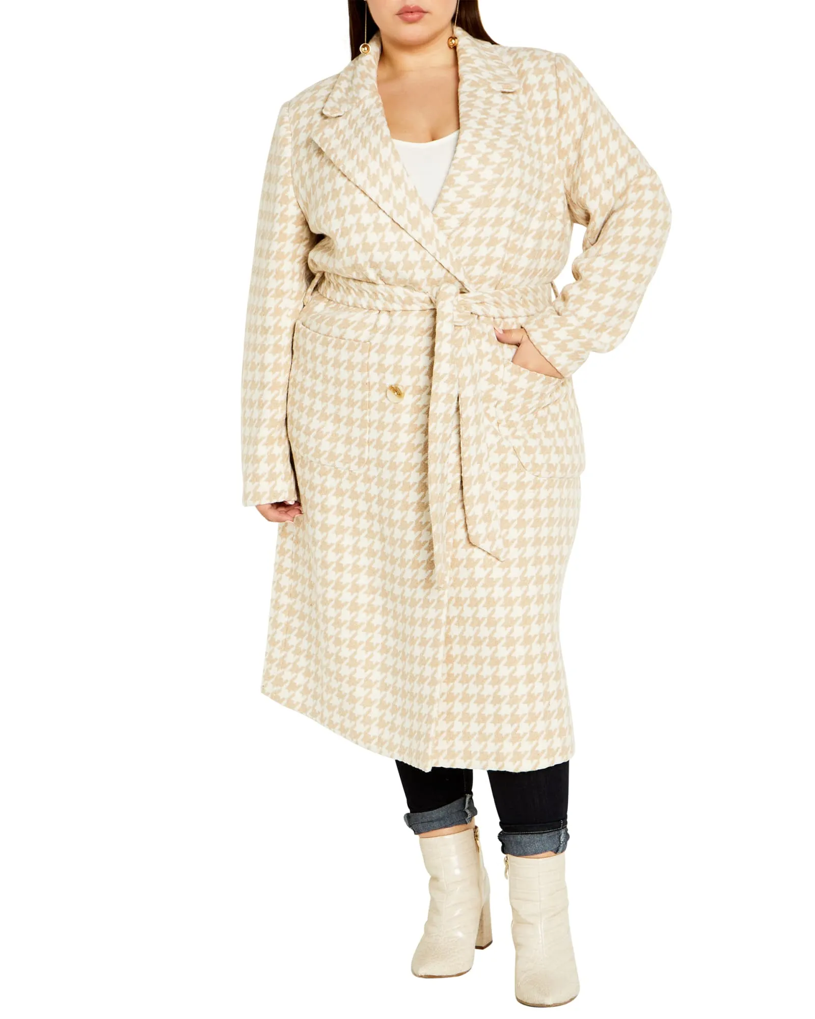 Julissa Houndstooth Coat | Cream Houndstooth