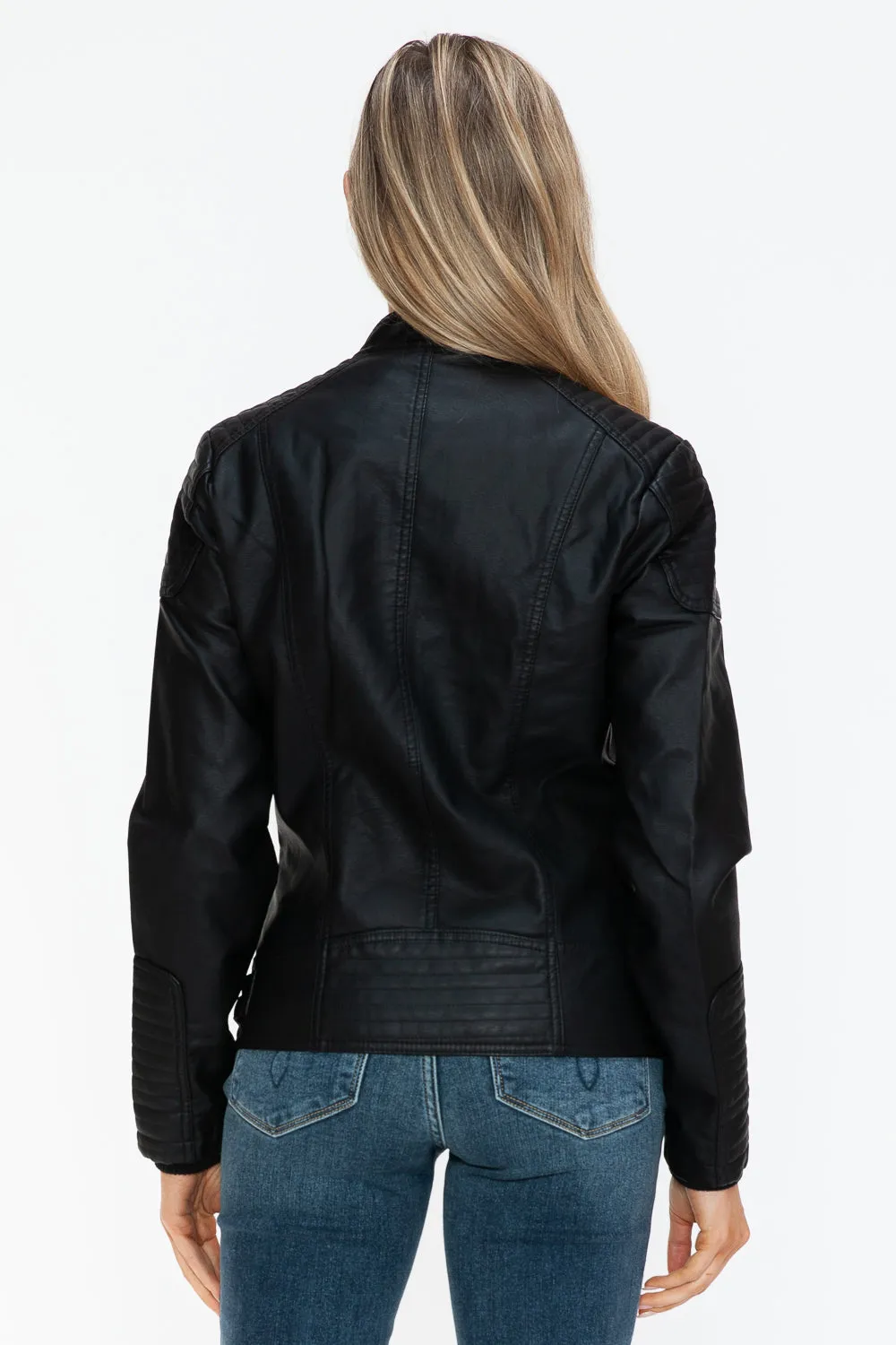 kesley Snobbish Faux Leather Biker Jacket with Side Zip Pockets