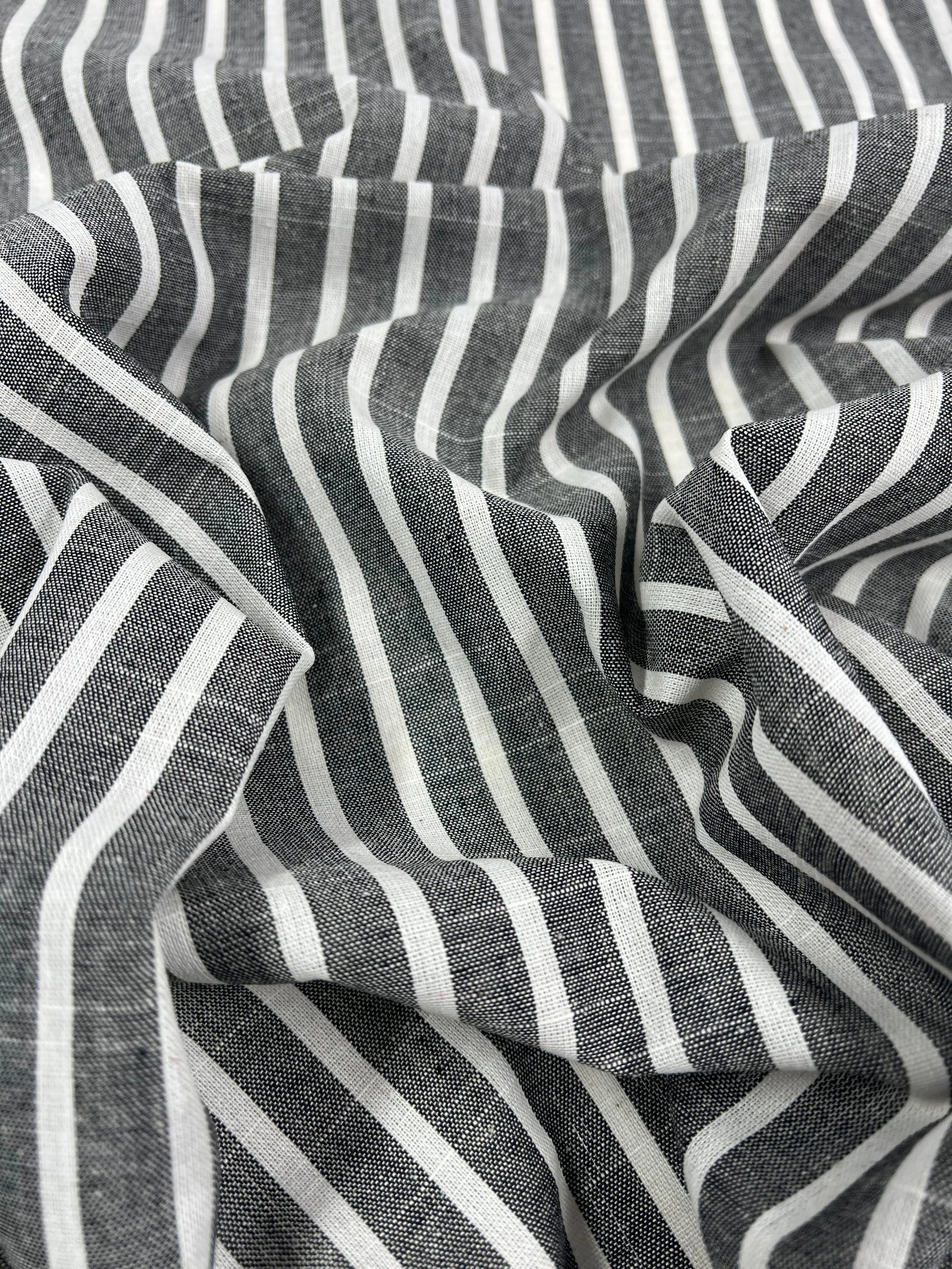 Linen Cotton - Dark Grey Stripe - 145cm