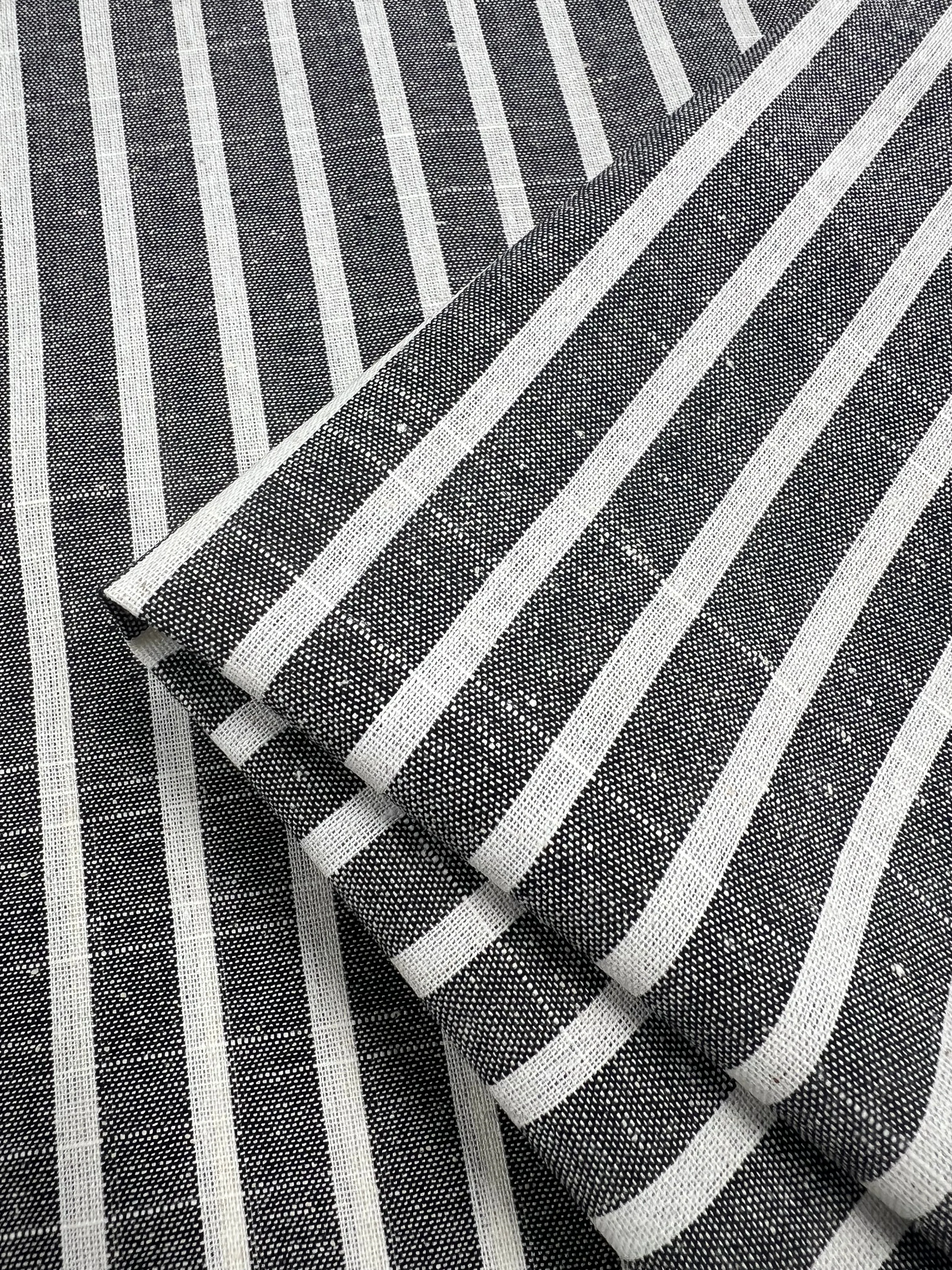 Linen Cotton - Dark Grey Stripe - 145cm