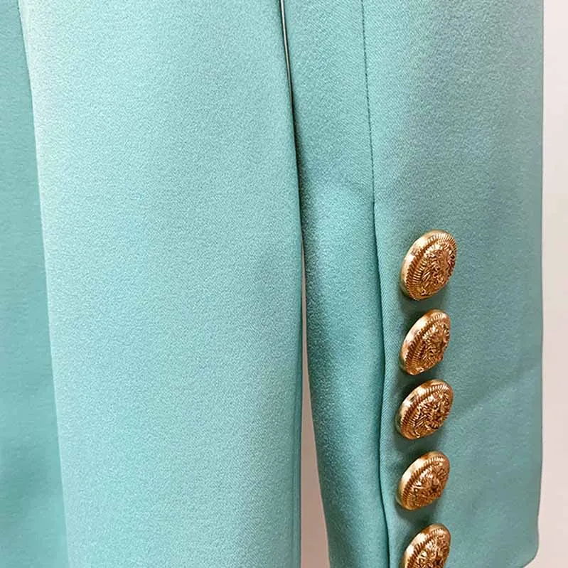 Long Mint Blazer Jacket Womens Mint Coat Double Breasted Lion Button Blazer