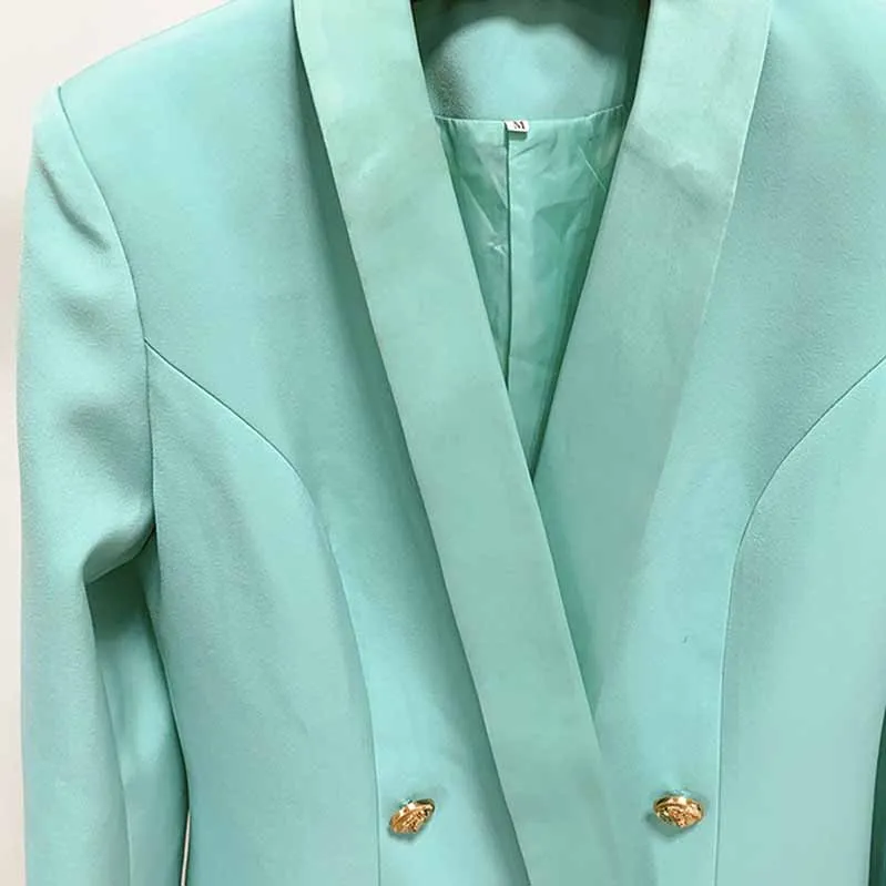 Long Mint Blazer Jacket Womens Mint Coat Double Breasted Lion Button Blazer