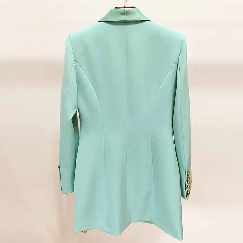 Long Mint Blazer Jacket Womens Mint Coat Double Breasted Lion Button Blazer