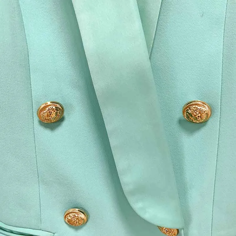 Long Mint Blazer Jacket Womens Mint Coat Double Breasted Lion Button Blazer