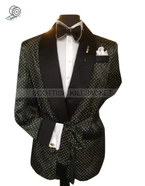 Men's Black Quilted Dotted Blazer