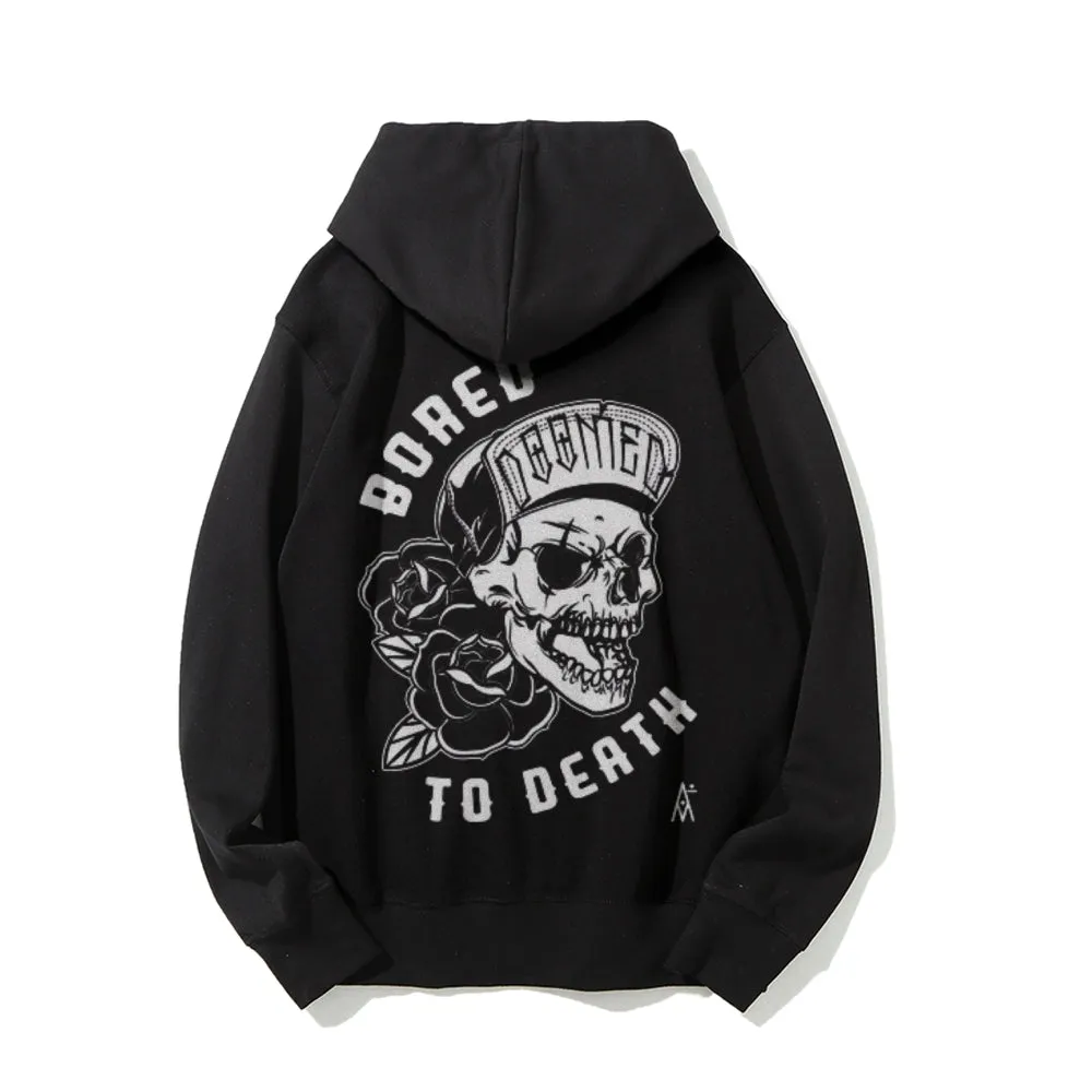 Mens BORED TO DEATH Skull Graphic Hoodies