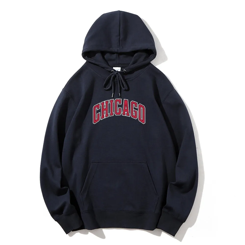 Mens Chicago City Letter Graphic Pullover Hoodies 2409001446