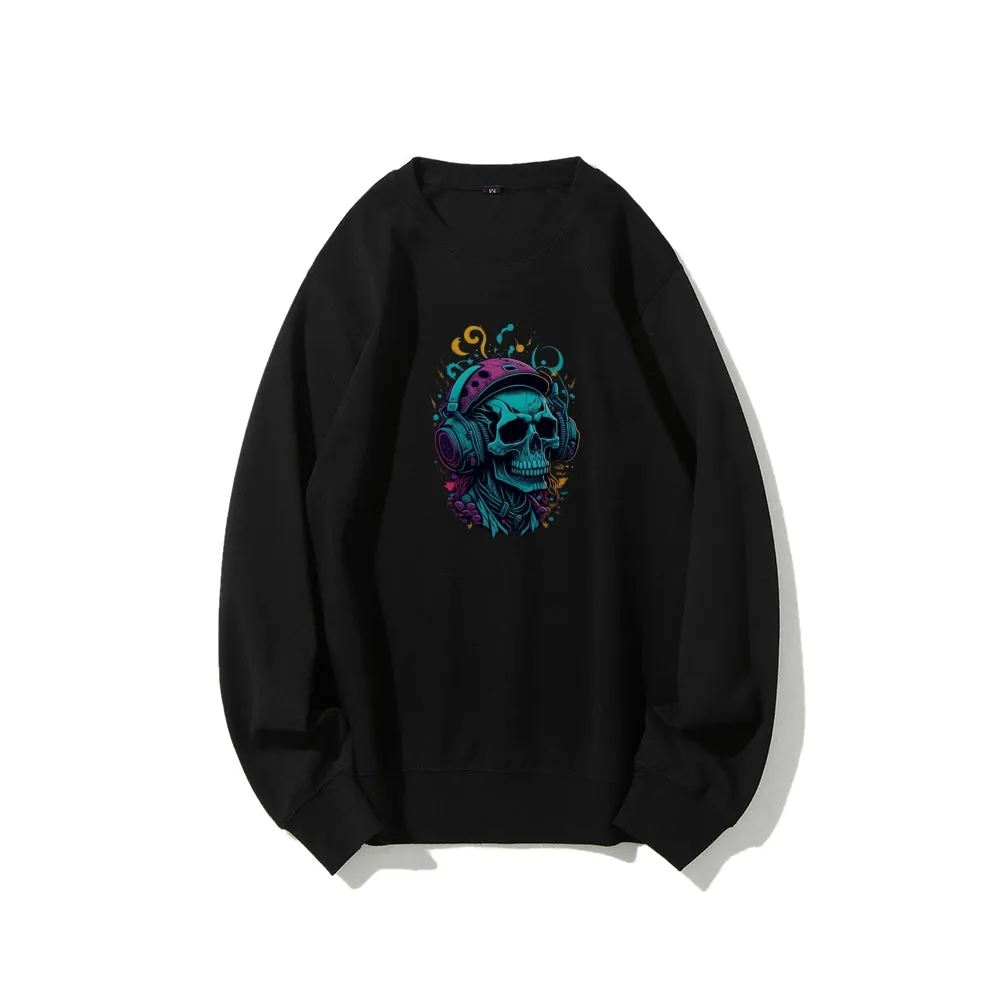 Mens Colorful Skull with Headphones Graphic Sweatshirts