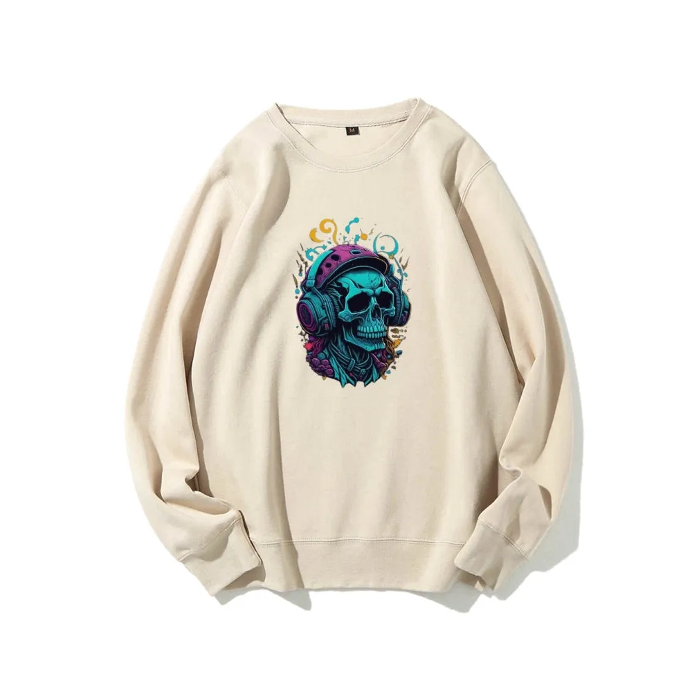 Mens Colorful Skull with Headphones Graphic Sweatshirts