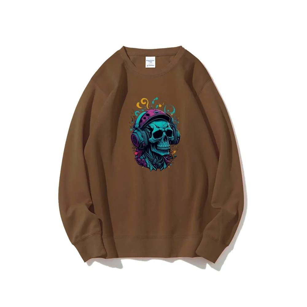 Mens Colorful Skull with Headphones Graphic Sweatshirts