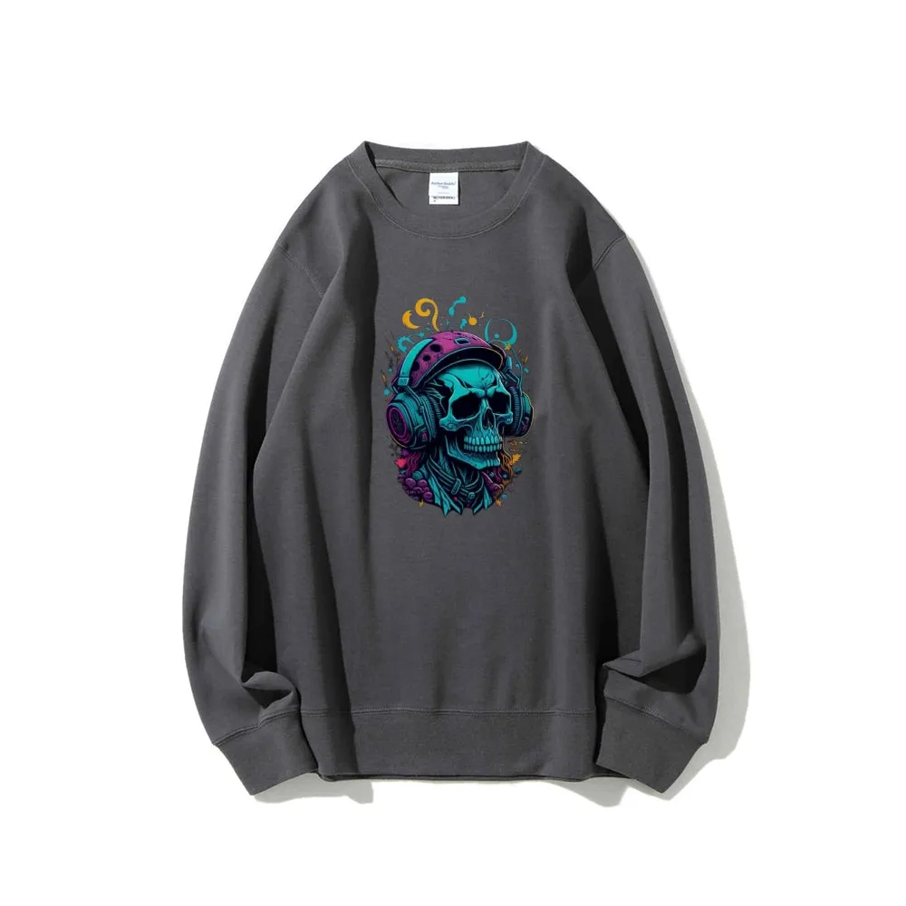 Mens Colorful Skull with Headphones Graphic Sweatshirts