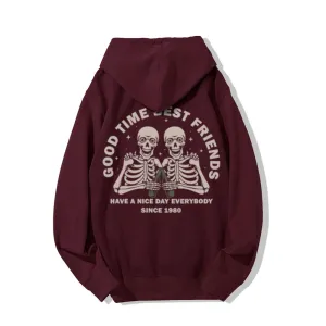 Mens GOOD TIME BEST FRIENDS Skull Graphic Pullover Hoodies