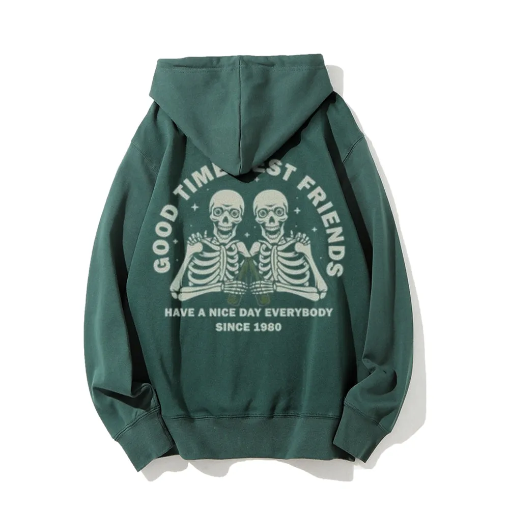 Mens GOOD TIME BEST FRIENDS Skull Graphic Pullover Hoodies