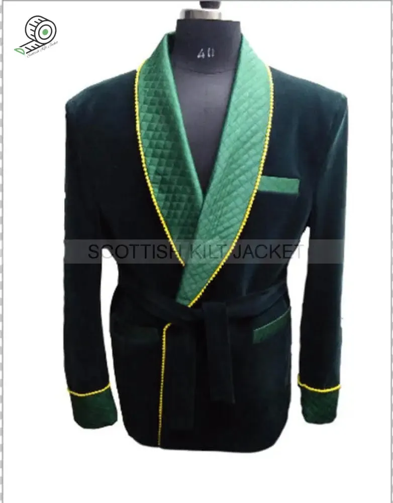 Men's Green Velvet Jacket with Quilting for Evening Events