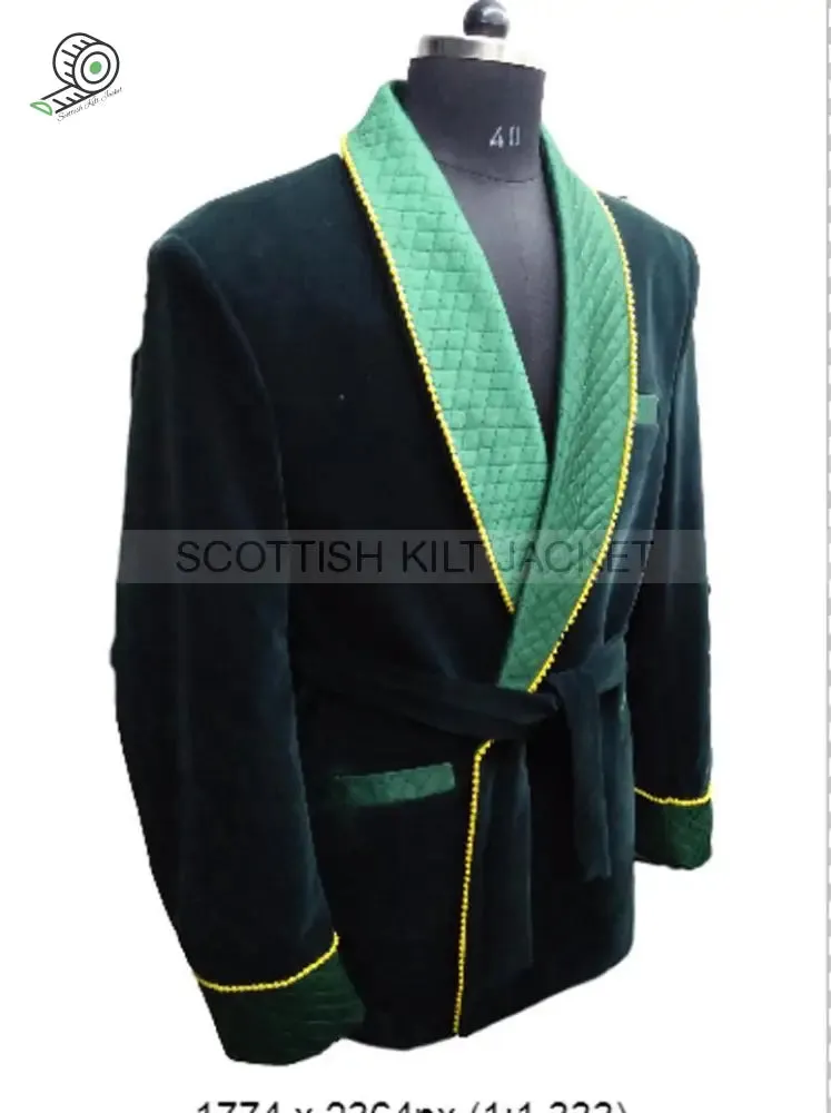 Men's Green Velvet Jacket with Quilting for Evening Events