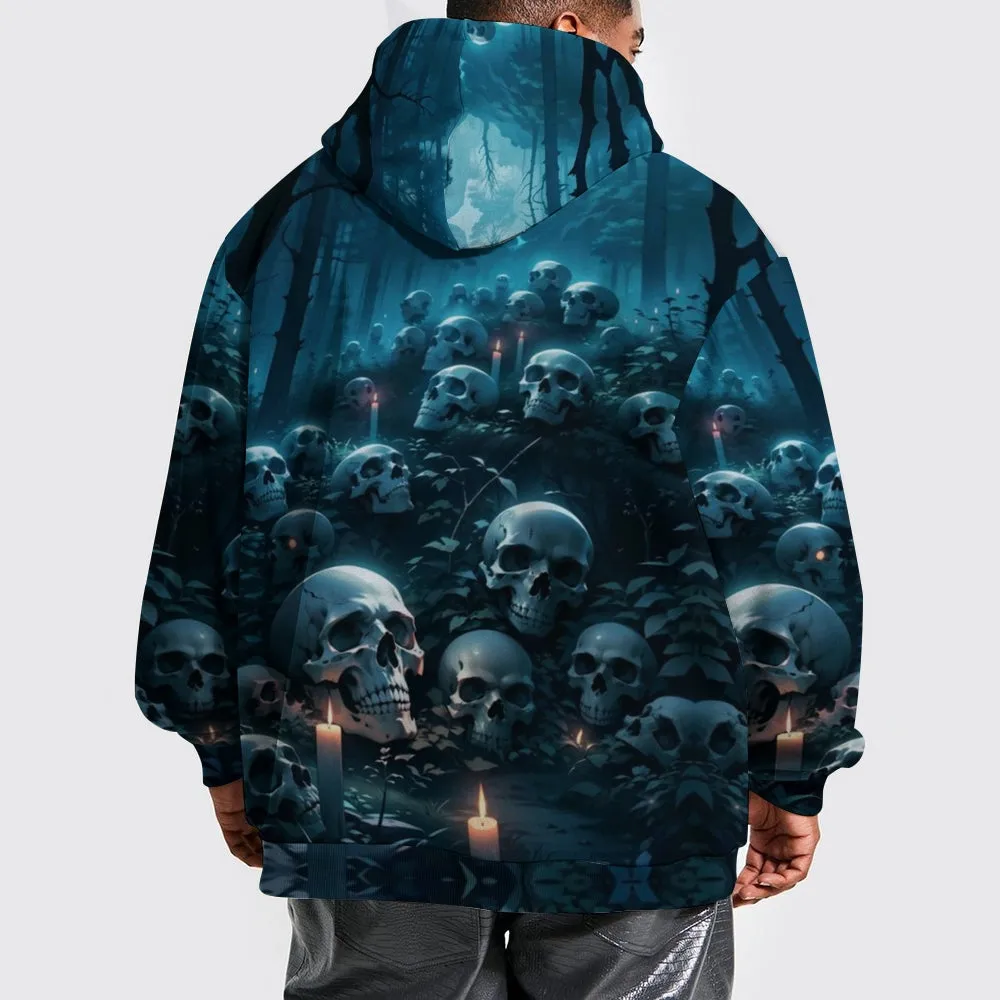 Mens Halloween Skull in Forest 3D Print Hoodies