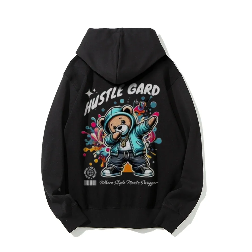 Mens HUSTLE GARD Bear Graphic Hoodies