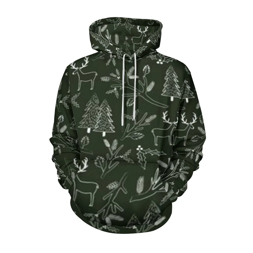 Mens Merry Christmas Graphic Pullover With Kangaroo Pocket Hoodies