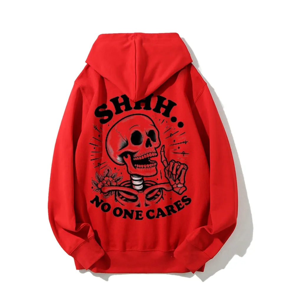 Mens NO ONE CARES Skull Graphic Hoodies