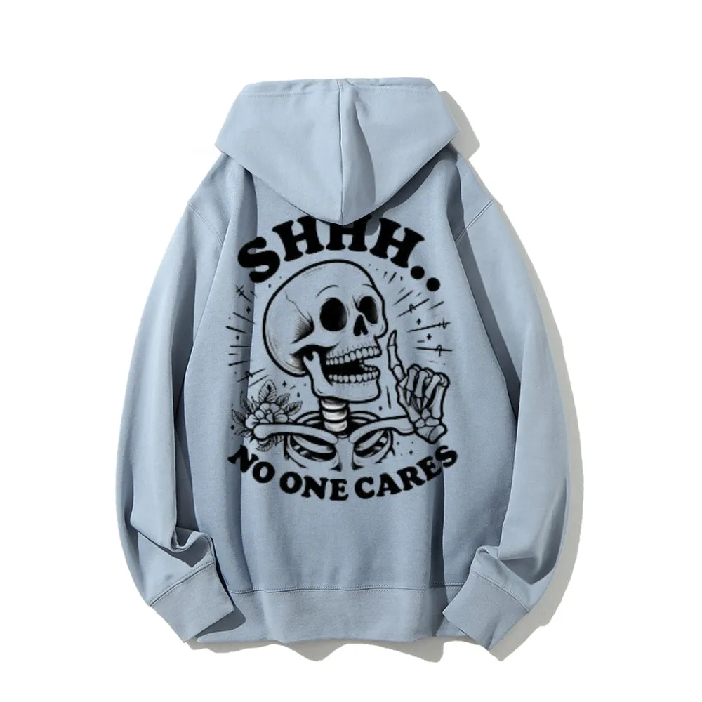 Mens NO ONE CARES Skull Graphic Hoodies