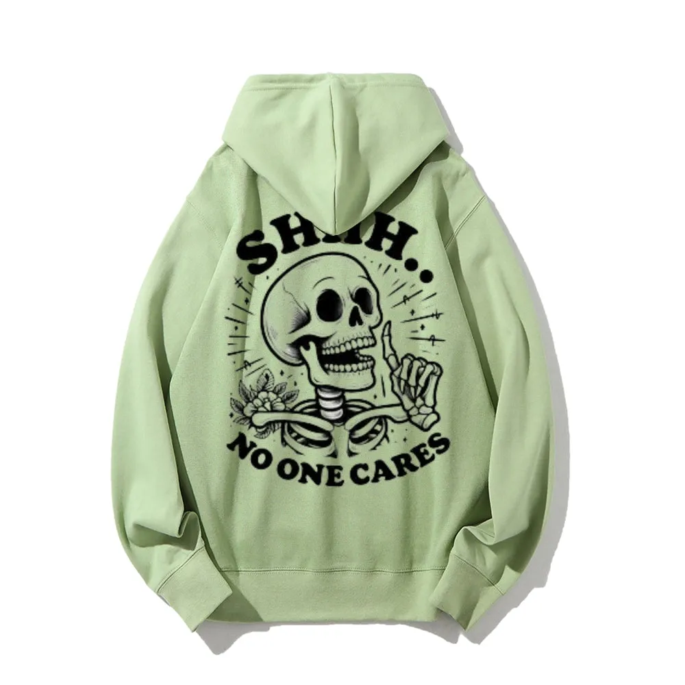 Mens NO ONE CARES Skull Graphic Hoodies