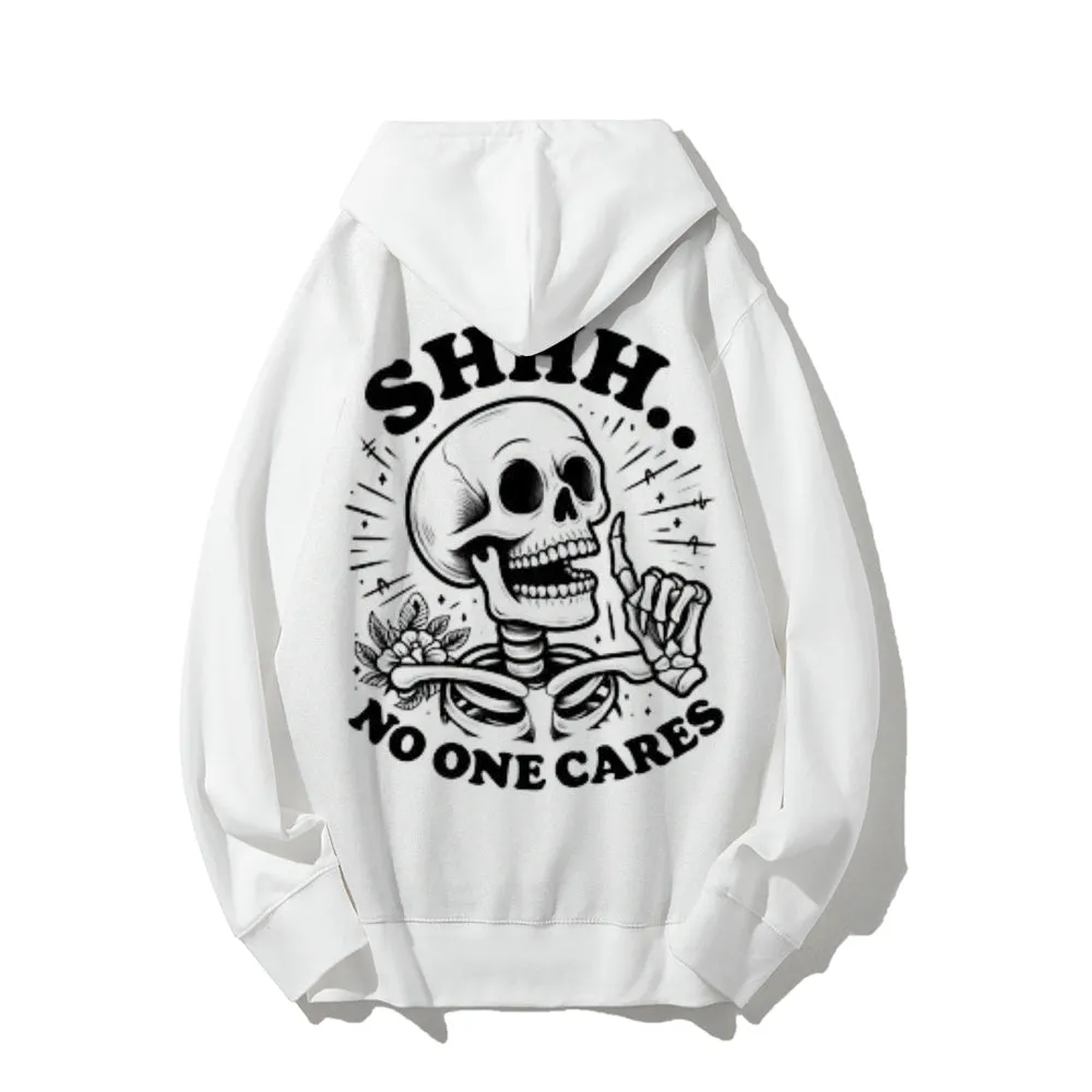 Mens NO ONE CARES Skull Graphic Hoodies