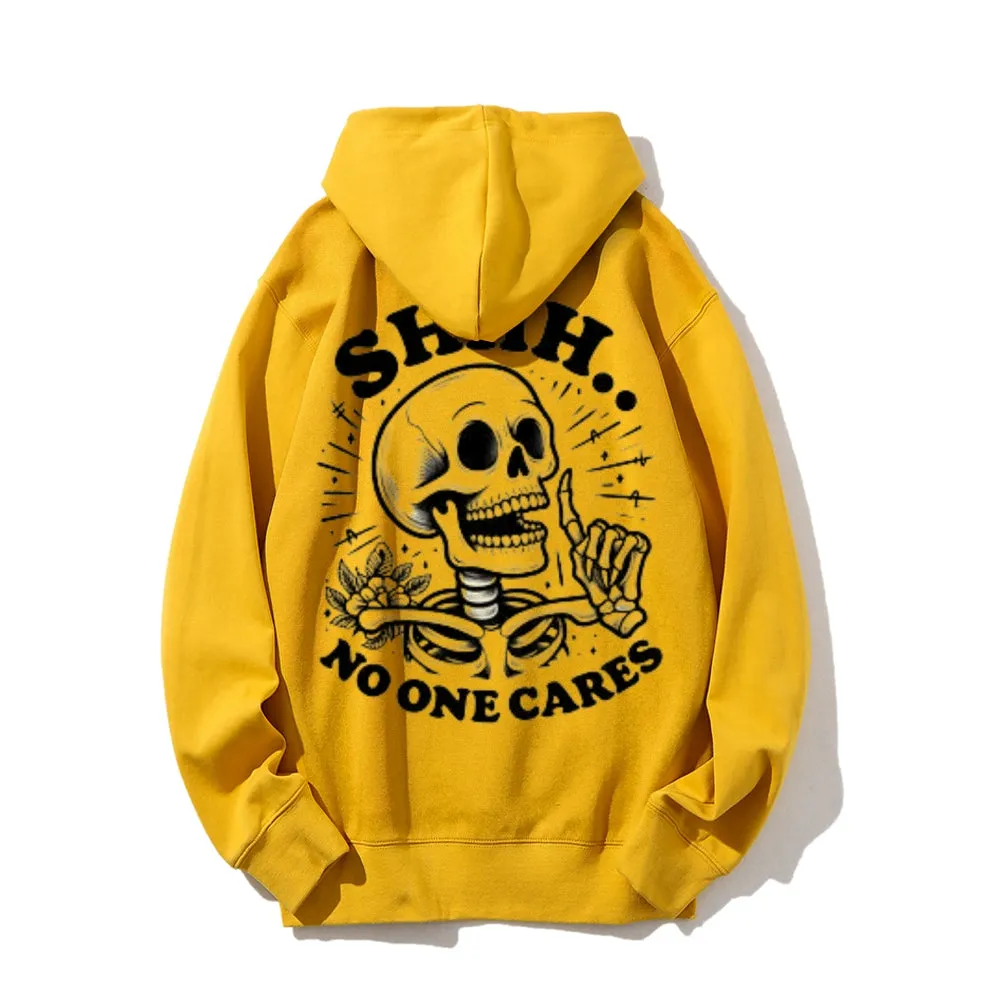 Mens NO ONE CARES Skull Graphic Hoodies