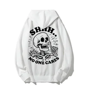 Mens NO ONE CARES Skull Graphic Hoodies