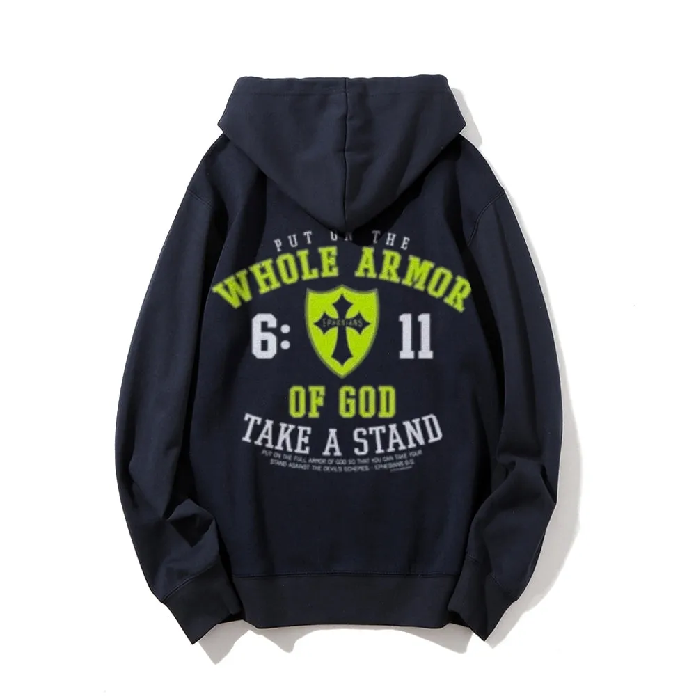 Mens PUT ON THE WHOLE ARMOR OF GOD Graphic Pullover Hoodies